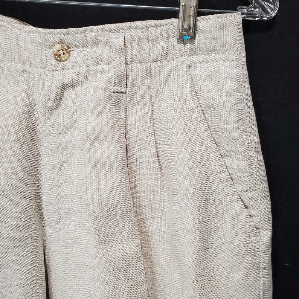 Northern Reflections Cream & Tan Pleated Linen Dress Career Shorts Size 3/4 EUC